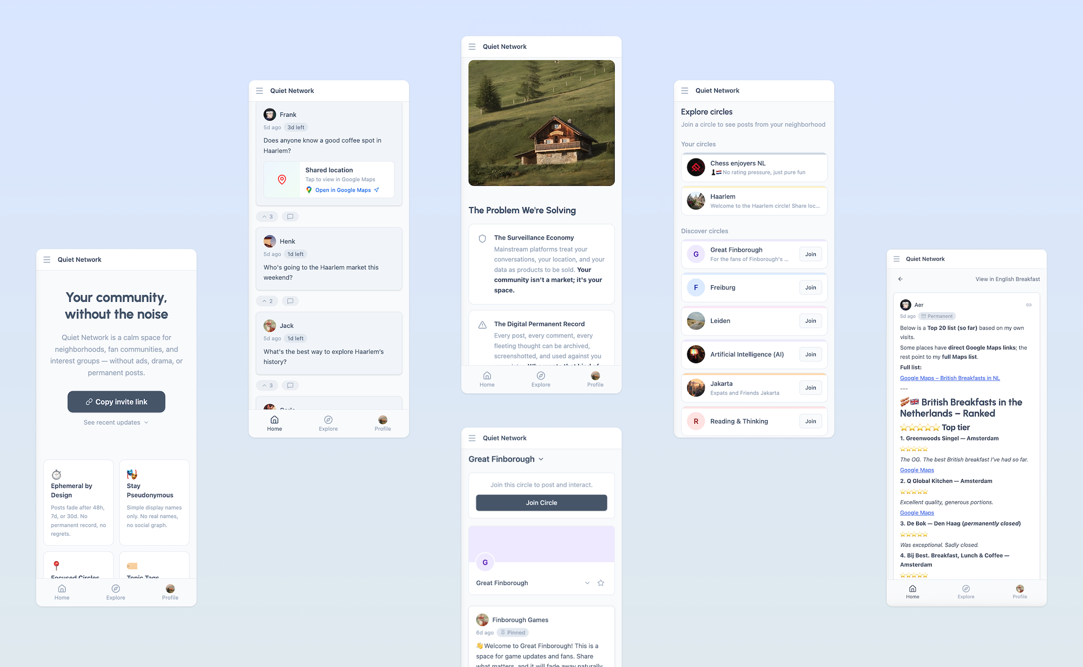 Quiet Network app on mobile